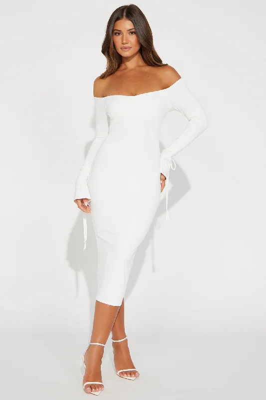 Lola Off Shoulder Midi Dress - White