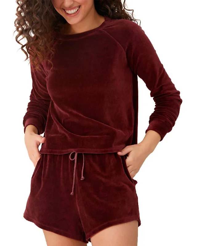 Long Sleeve Raglan Pullover In Wildberry