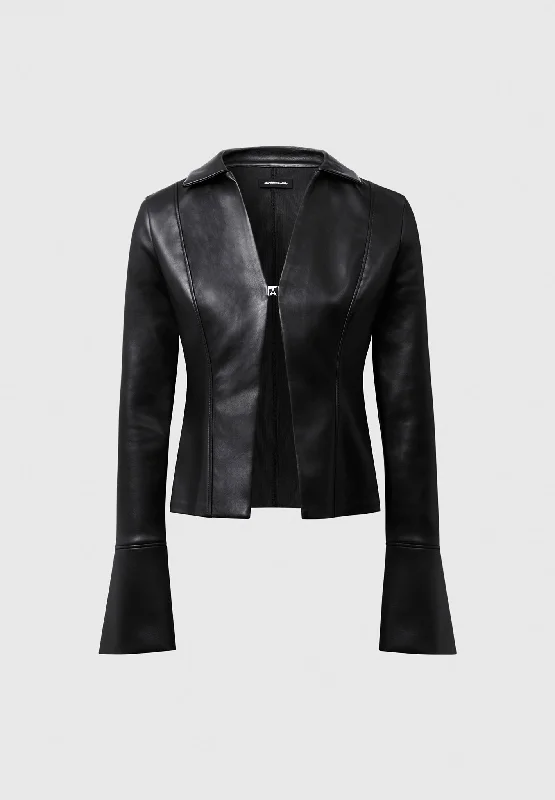 Vegan Leather Shirt with Clasp - Black