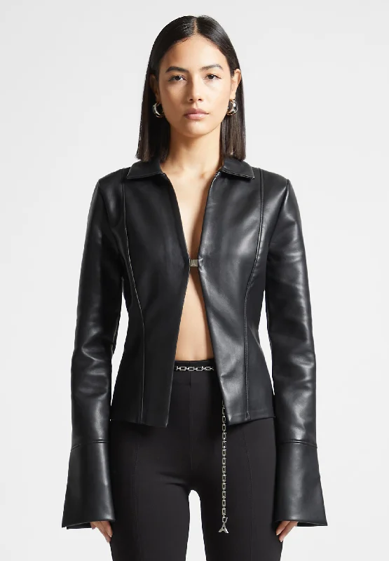 Vegan Leather Shirt with Clasp - Black