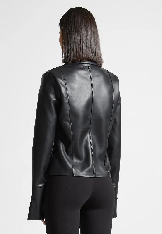 Vegan Leather Shirt with Clasp - Black