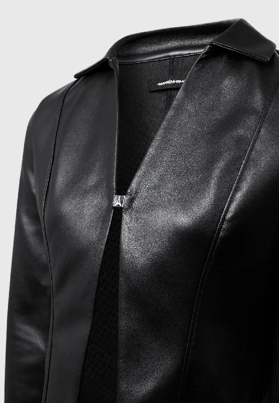 Vegan Leather Shirt with Clasp - Black