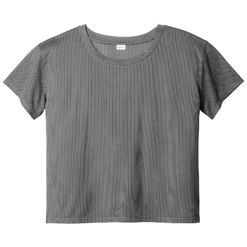 Sport-Tek Women's Dark Grey PosiCharge Tri-Blend Wicking Draft Crop Tee