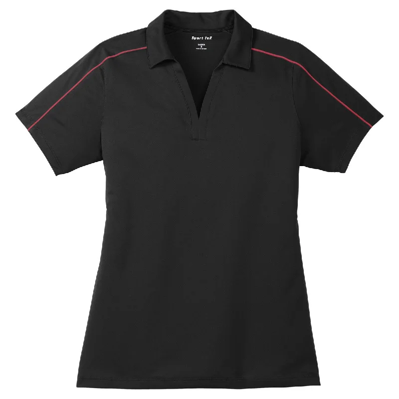 Sport-Tek Women's Black/True Red Micropique Sport-Wick Piped Polo