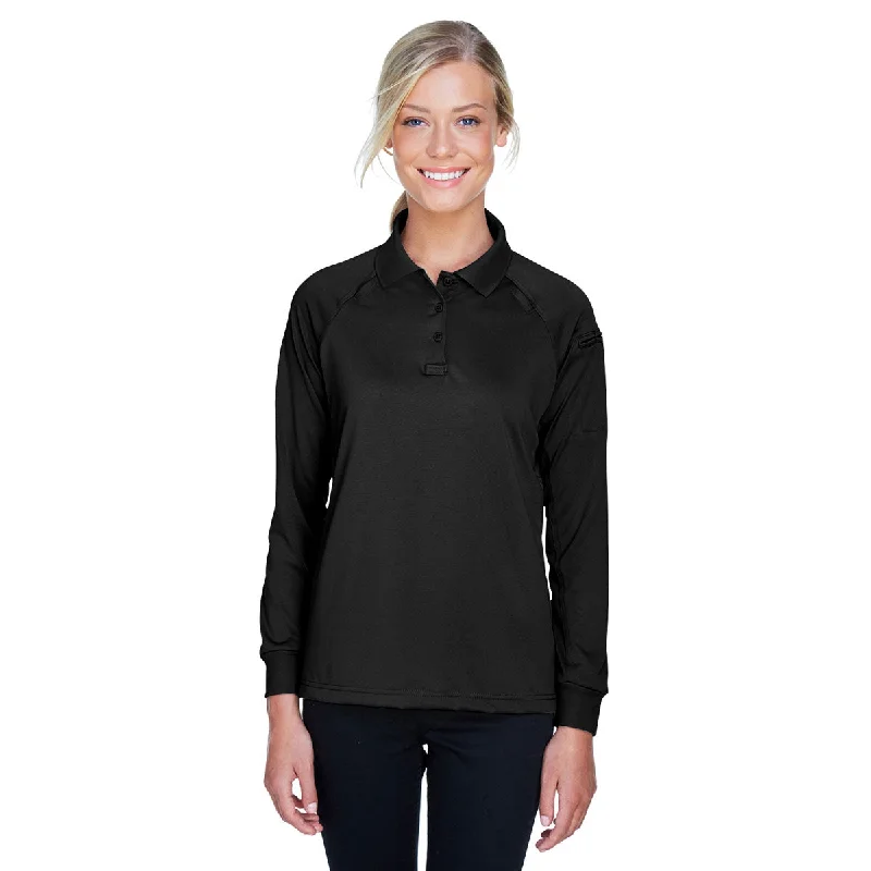 Harriton Women's Black Tactical Long-Sleeve Performance Polo