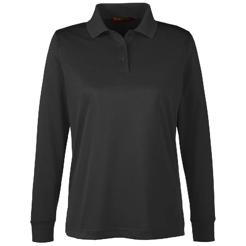 Harriton Women's Black Advantage Snag Protection Plus Long Sleeve Polo