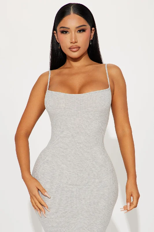 Madelyn Micro Ribbed Maxi Dress - Heather Grey