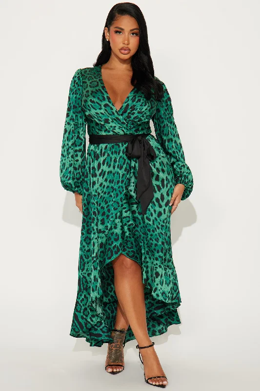 Marilyn Leopard Midi Dress - Green/combo