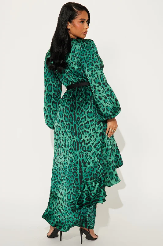 Marilyn Leopard Midi Dress - Green/combo