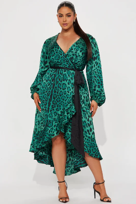 Marilyn Leopard Midi Dress - Green/combo