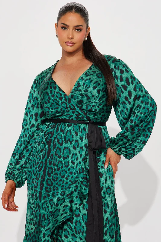 Marilyn Leopard Midi Dress - Green/combo