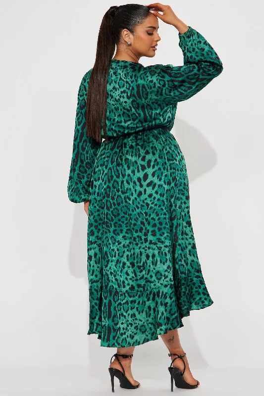 Marilyn Leopard Midi Dress - Green/combo