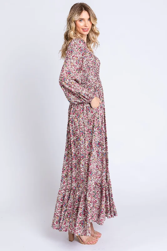 Mauve Floral Long Sleeve Maxi Dress