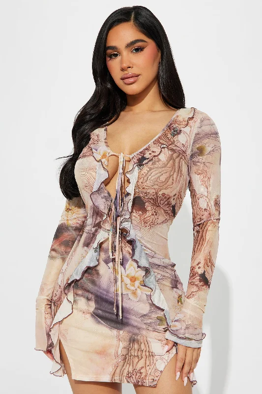 Meadow Mesh Mini Dress - Nude/combo