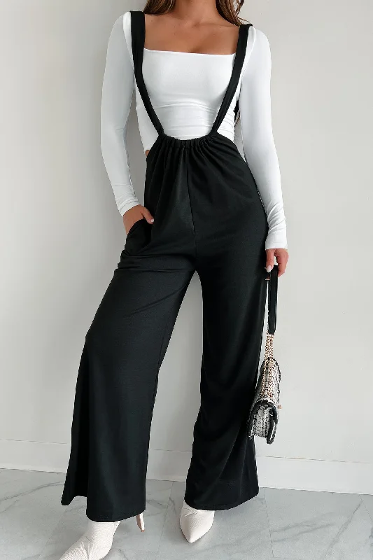 Message Received Wide Leg Suspender Jumpsuit (Black)