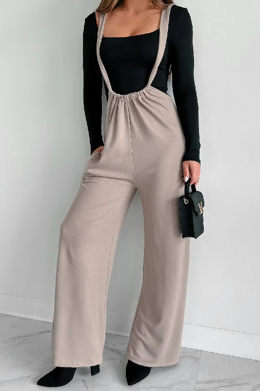 Message Received Wide Leg Suspender Jumpsuit (Mocha)