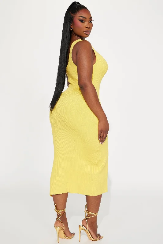 Miranda Sweater Midi Dress - Yellow