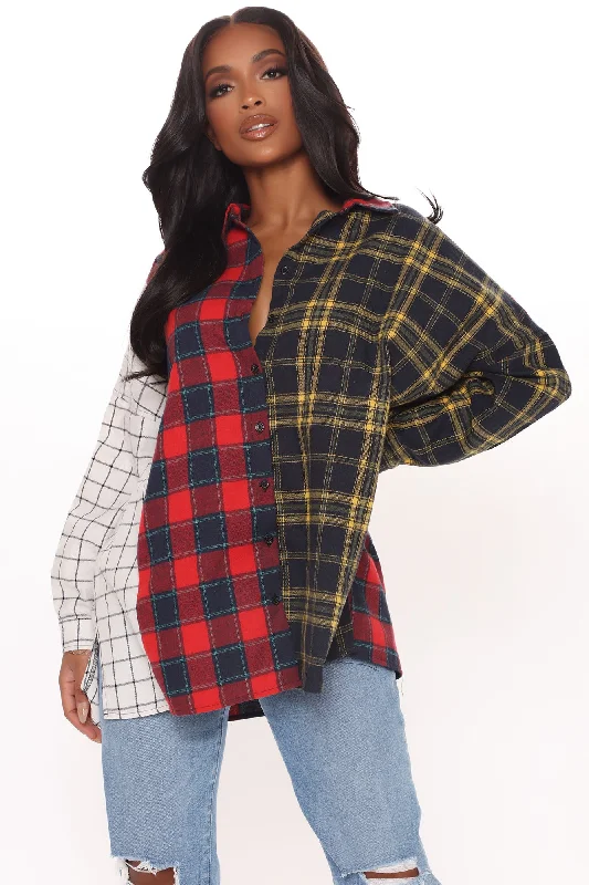 Mixed Emotions Mixed Feelings Flannel Top - Red/combo