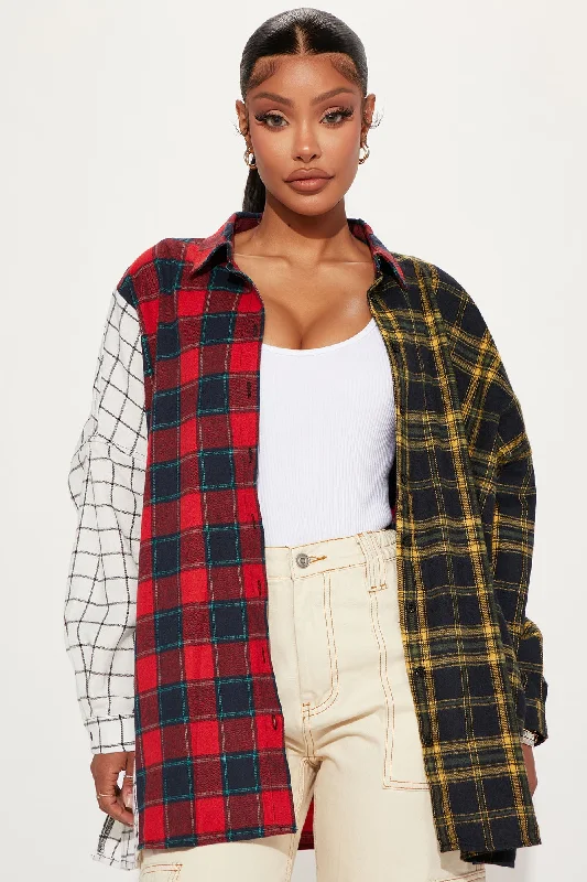 Mixed Emotions Mixed Feelings Flannel Top - Red/combo