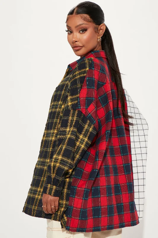 Mixed Emotions Mixed Feelings Flannel Top - Red/combo