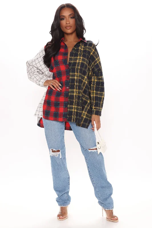 Mixed Emotions Mixed Feelings Flannel Top - Red/combo