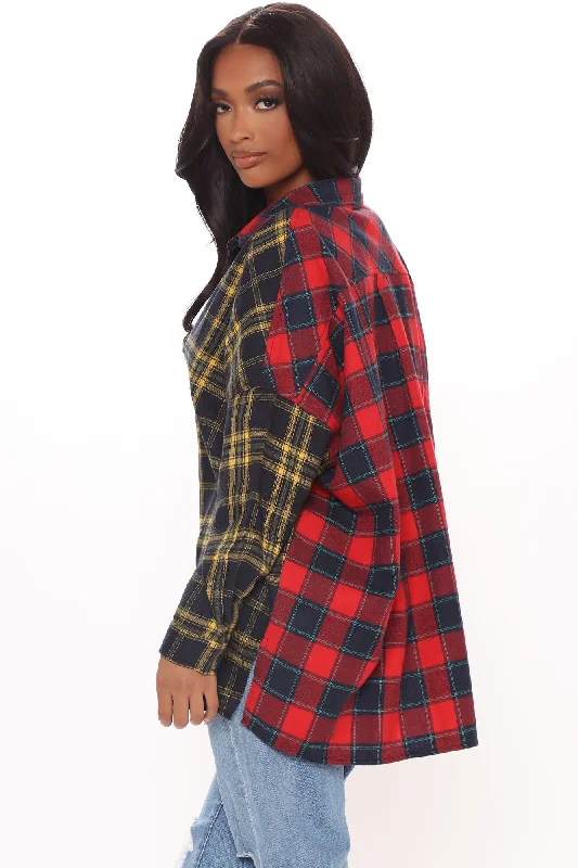 Mixed Emotions Mixed Feelings Flannel Top - Red/combo