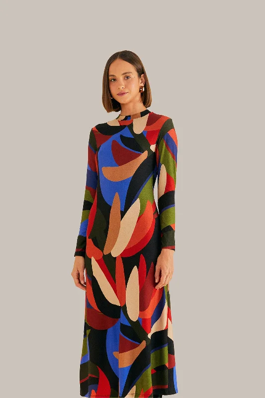 Multicolor Graphic Bananas Lenzing™ Ecovero™ Viscose Midi Dress