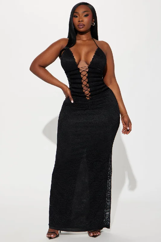 Nina Laced Up Maxi Dress - Black