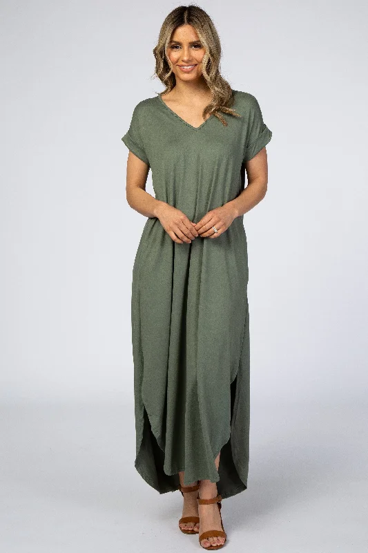 Olive Side Slit Maxi Dress