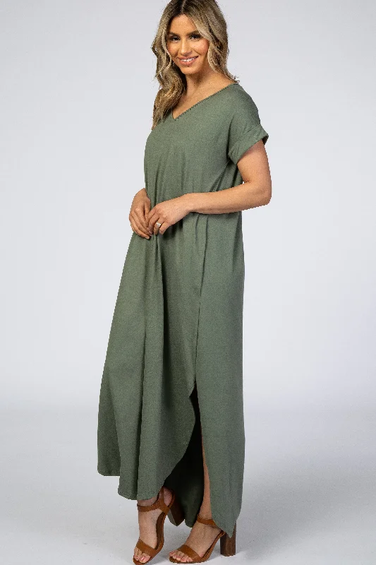 Olive Side Slit Maxi Dress