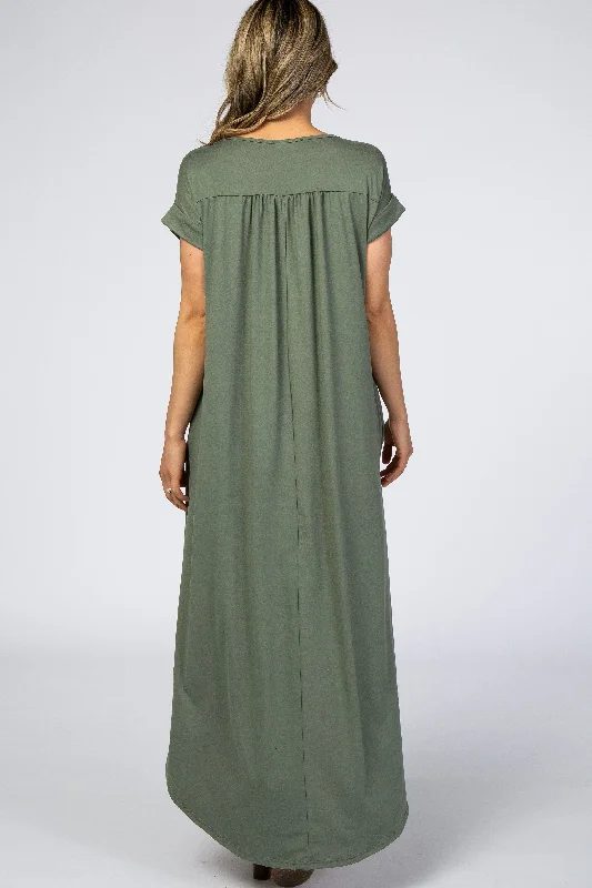 Olive Side Slit Maxi Dress