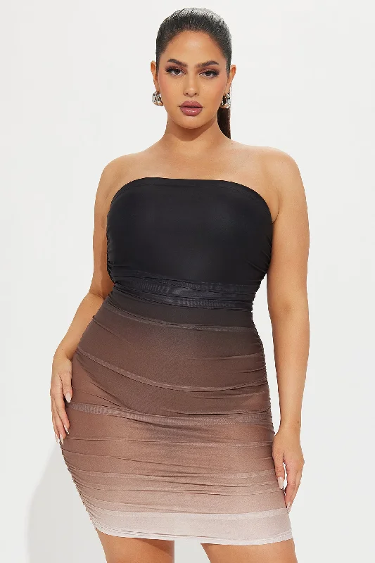 Ombrelicious Mesh Mini Dress - Black/Brown