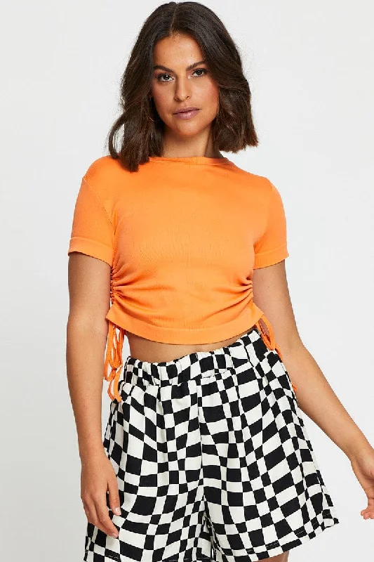 Orange T Shirt Short Sleeve Crop Crew Neck