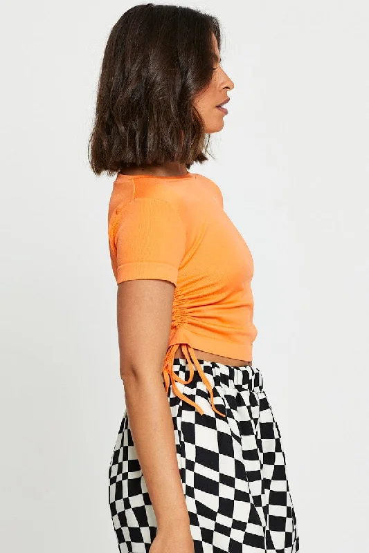 Orange T Shirt Short Sleeve Crop Crew Neck