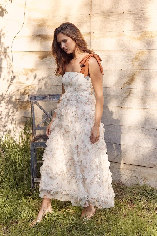 Peach Floral Ruffle Tiered Maxi Dress