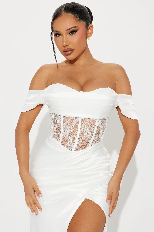 Perfection Satin Lace Gown - White