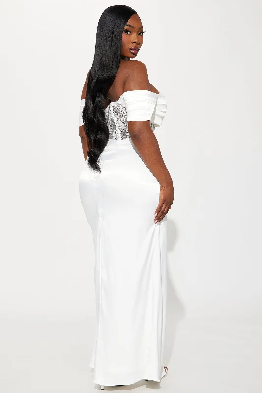 Perfection Satin Lace Gown - White