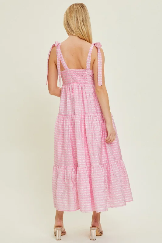 Pink Gingham Shoulder Tie Dress