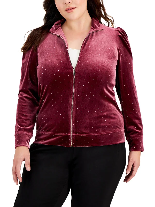 Plus Womens Velour Embellished Sweatshirt