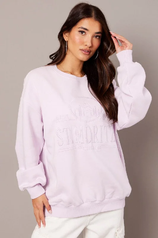 Purple Graphic Sweater Long Sleeve