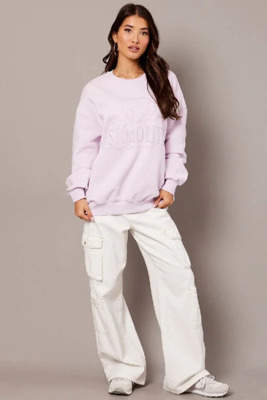 Purple Graphic Sweater Long Sleeve