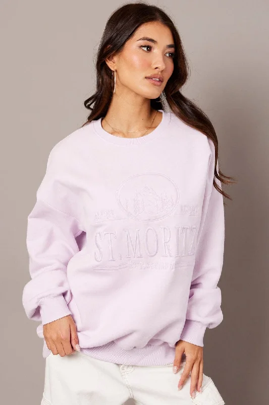 Purple Graphic Sweater Long Sleeve