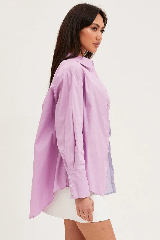 Purple Oversized Shirts Long Sleeve Collared