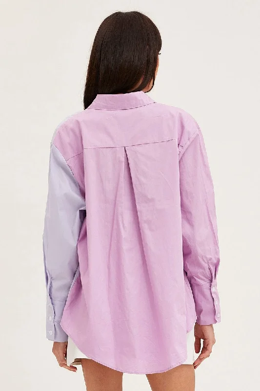 Purple Oversized Shirts Long Sleeve Collared