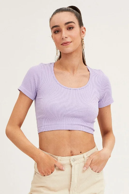 Purple T Shirt Short Sleeve Round Neck Seamless