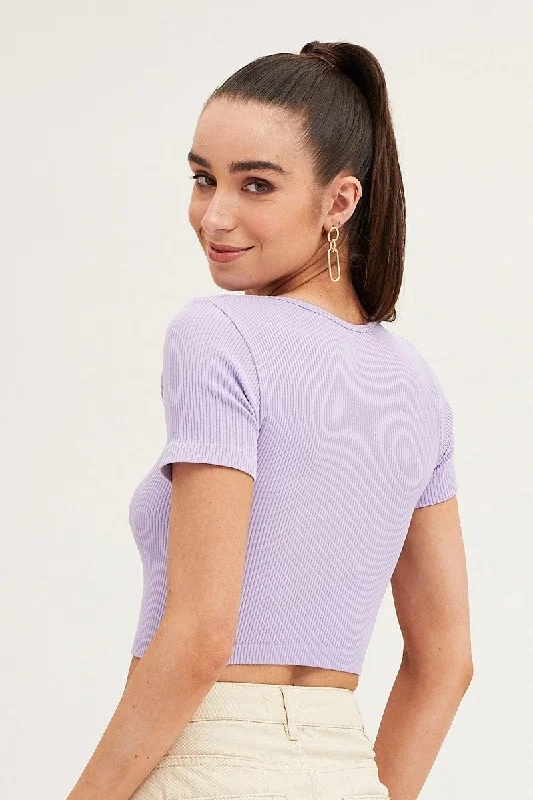 Purple T Shirt Short Sleeve Round Neck Seamless