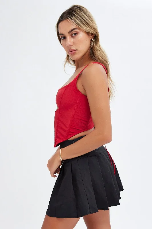 Red Corset Tank Top Tie Lace Back