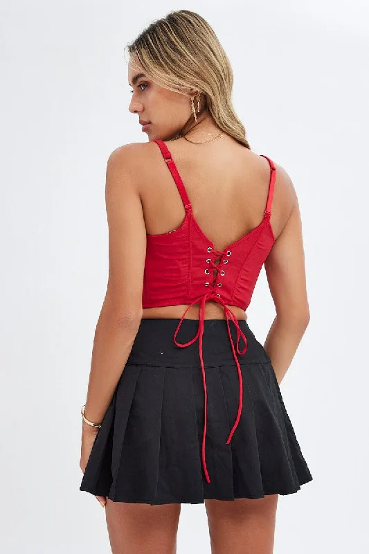 Red Corset Tank Top Tie Lace Back