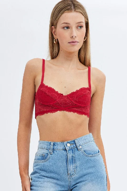 Red Lace Corset Singlet Crop