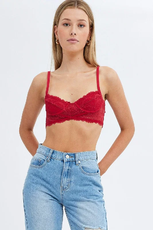 Red Lace Corset Singlet Crop